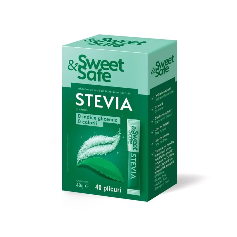 Indulcitor natural Sweet&Safe Stevia, 40 plicuri, Sly Nutritia SLY NUTRICIA — preț și oferte