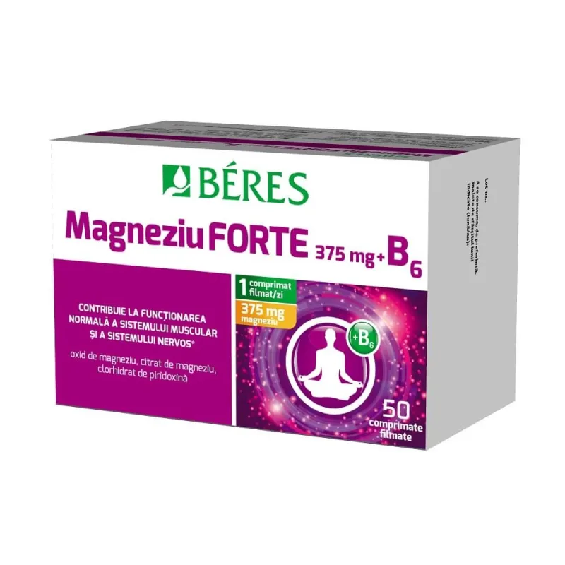 Magneziu forte 375 mg + B6, 50 comprimate filmate, Beres Pharmaceuticals Co — preț și oferte