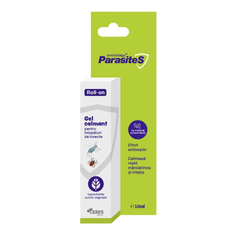 Gel calmant intepaturi de insecte Roll On Parasites Santaderm, 10 ml, Viva Pharma — preț și oferte