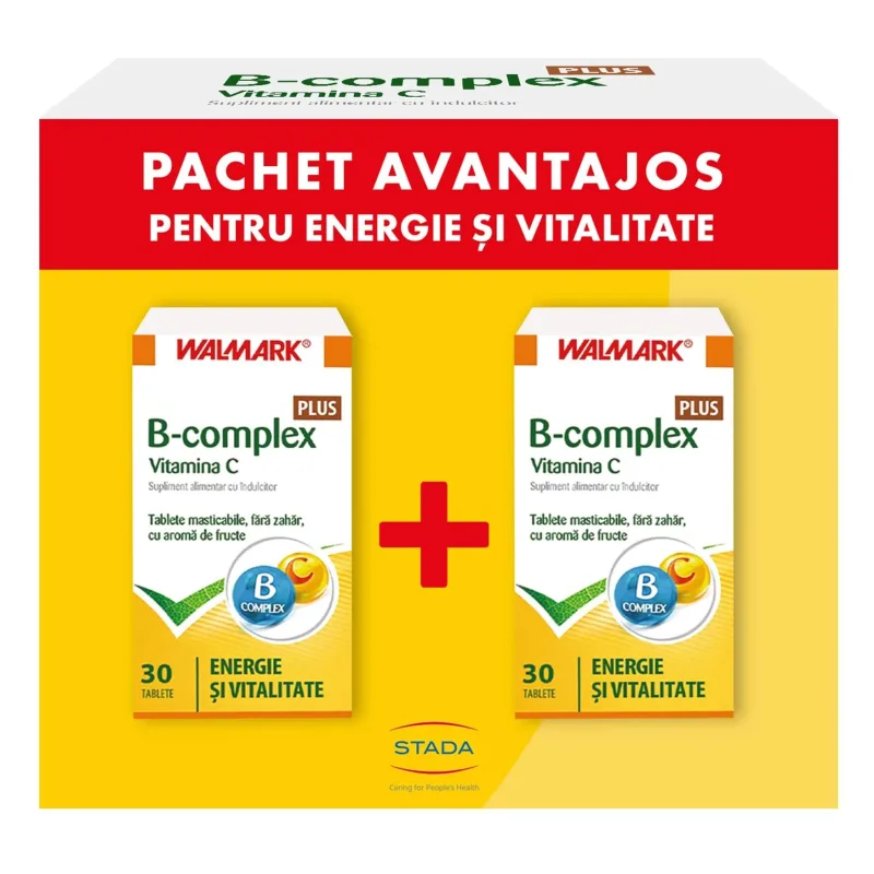 Pachet B complex Plus Vitamina C cu aromă de fructe, 30 + 30 tablete(50% reducere la al 2-lea produs)) , Walmark — preț și oferte