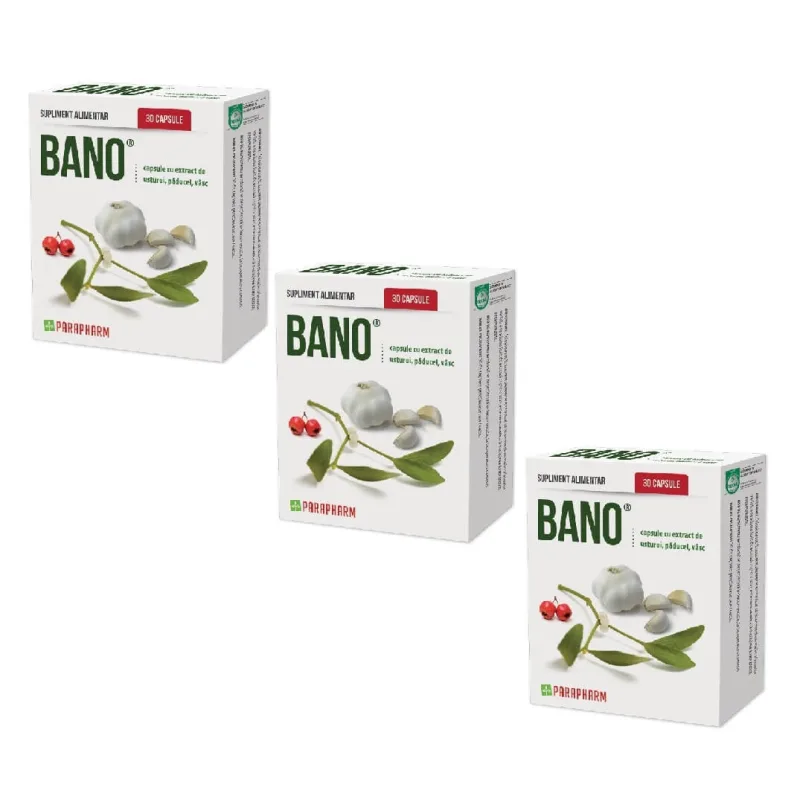 Pachet Bano cu extract de Usturoi cu Păducel și Vâsc, 30 capsule (2+1), Parapharm — preț și oferte