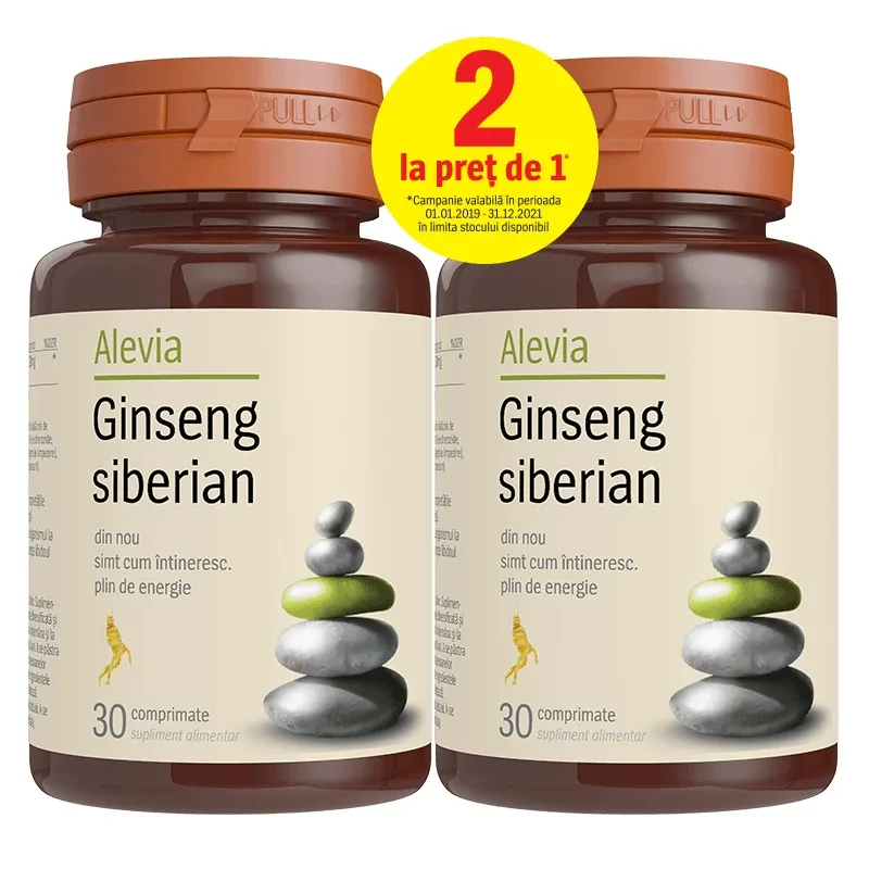 Pachet Ginseng Siberian, 30 comprimate, Alevia (1+1) — preț și oferte