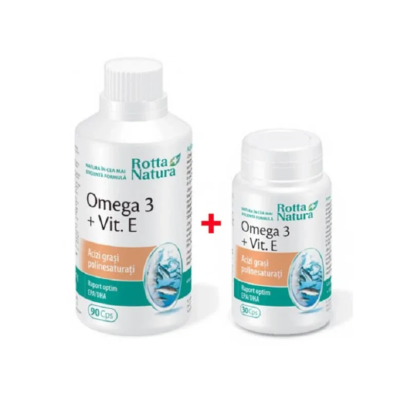 Pachet Omega 3 + Vitamina E, 1000 mg, 90 + 30 capsule, Rotta Natura — preț și oferte