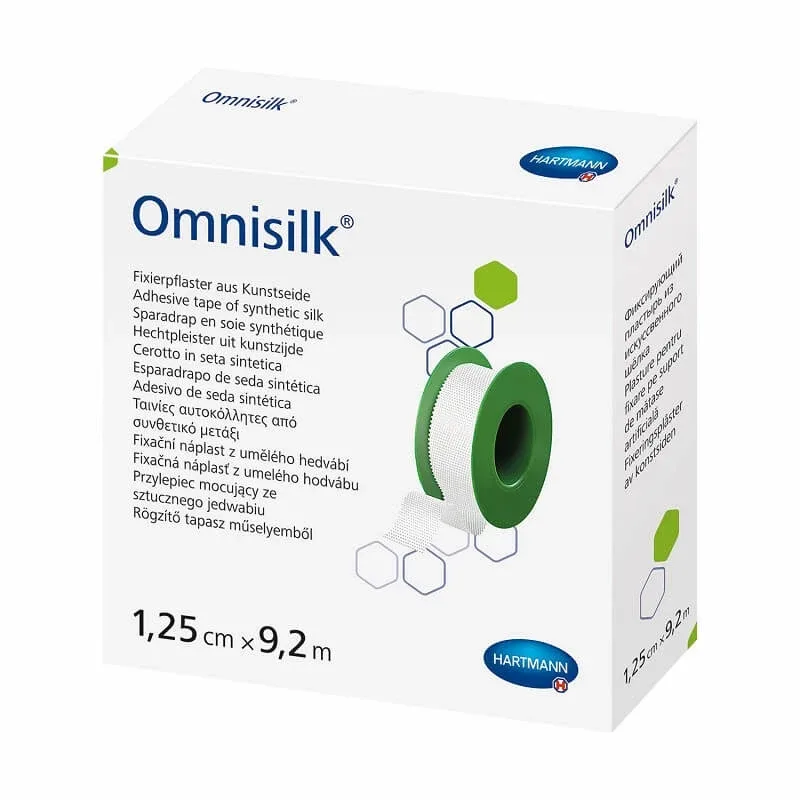 Plasture hipoalergen pe suport de mătase cu margini zimțate Omnisilk (900418), 1.25cmx9.2m, Hartmann — preț și oferte