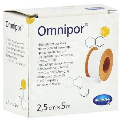 Plasture hipoalergen pe suport de hârtie Omnipor (900437), 2.5cmx5m, 1 bucată,Hartmann — preț și oferte