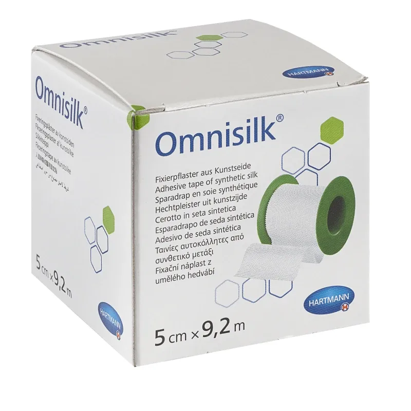 Plasture hipoalergen pe suport de mătase cu margini zimțate Omnisilk (900420) , 5cmx9.2m, Hartmann — preț și oferte