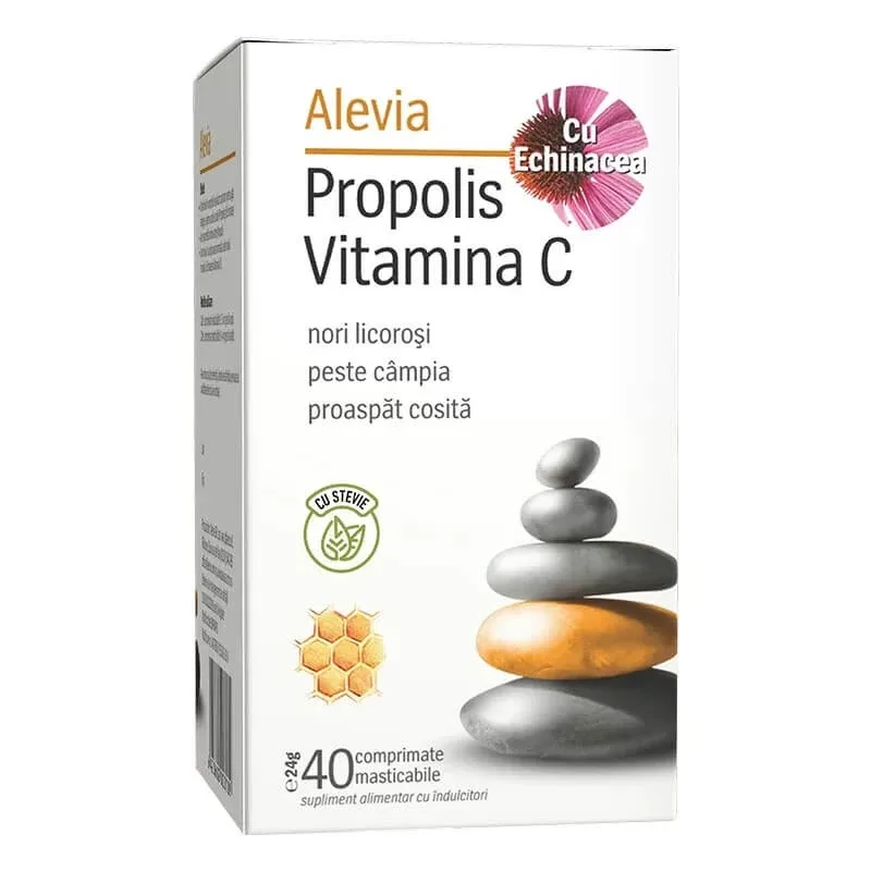Propolis Vitamina C cu Echinacea și Stevie, 40 comprimate masticabile, Alevia — preț și oferte