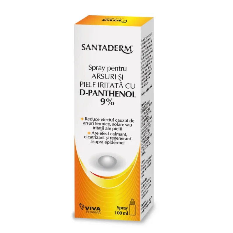 Santaderm spray pentru arsuri si piele iritata cu Phatenol 9%, 100ml, Viva Pharma — preț și oferte