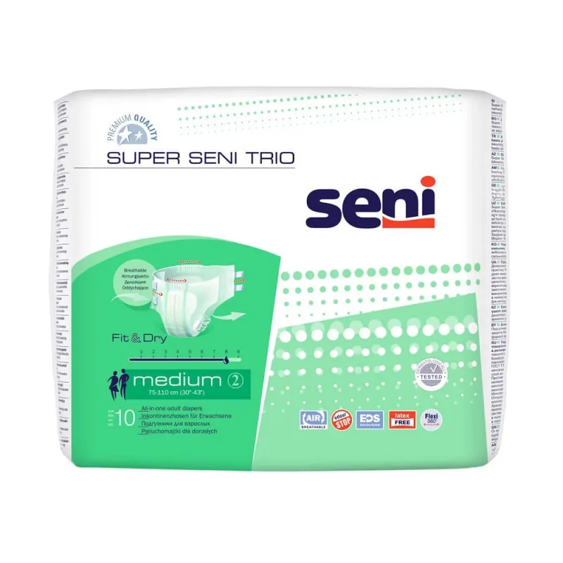 Scutece cu sistem închis, Medium, 10 bucăți, Super Seni Trio — preț și oferte