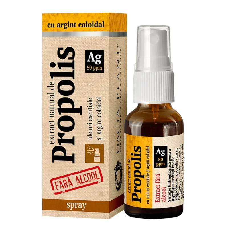 Spray cu extract natural de propolis cu argint coloidal, 20 ml, Dacia Plant — preț și oferte