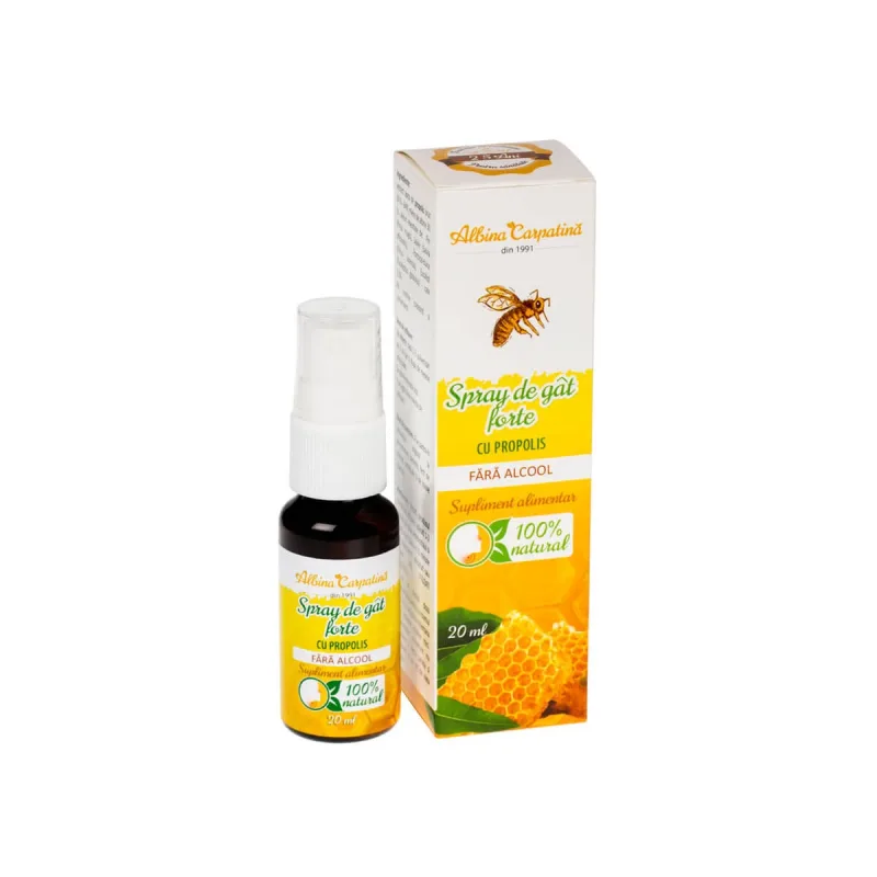 Spray de gât forte cu propolis fără alcool Albina Carpatină, 20 ml, Apicola Pastoral — preț și oferte