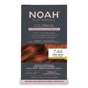 Vopsea de par permanenta fara amoniac, 7.44 Intense Copper, Color in Oil, 135 ml, Noah