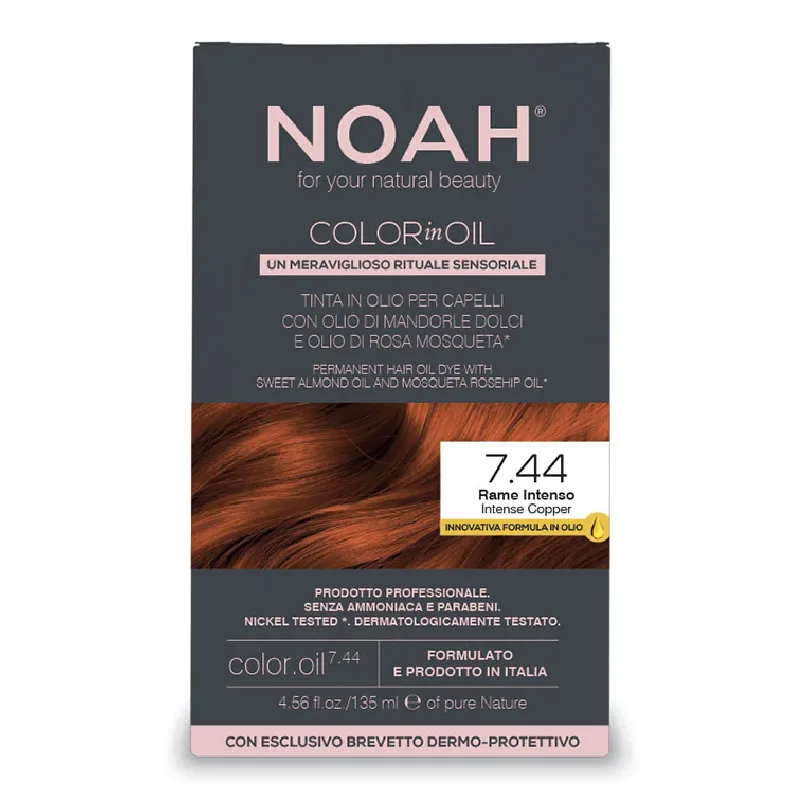 Vopsea de par permanenta fara amoniac, 7.44 Intense Copper, Color in Oil, 135 ml, Noah — preț și oferte