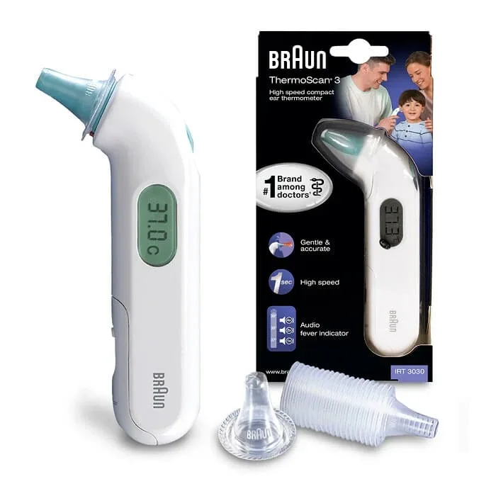 Termometru auricular compact foarte rapid pentru copii ThermoScan 3 cu Age Precision IRT3030, Braun — preț și oferte