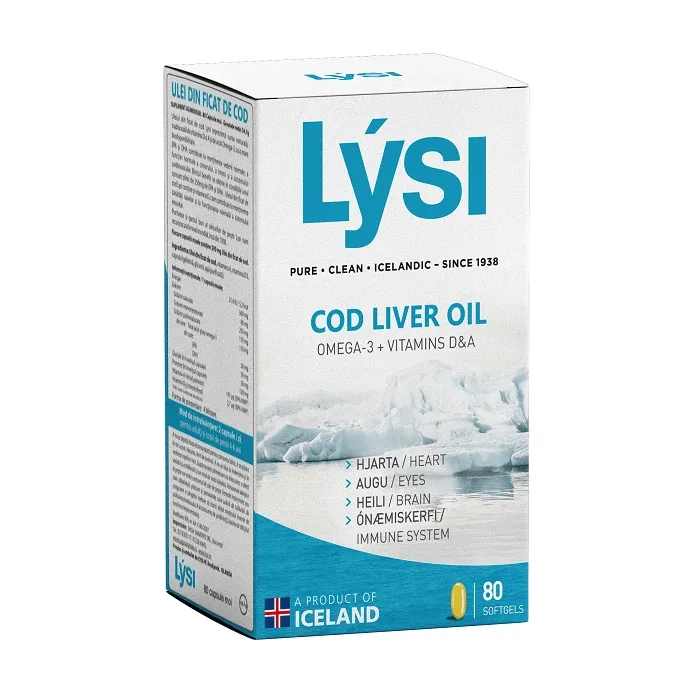 Ulei din ficat de cod Omega 3 cu vitamina D și A, 80 capsule, Lysi — preț și oferte