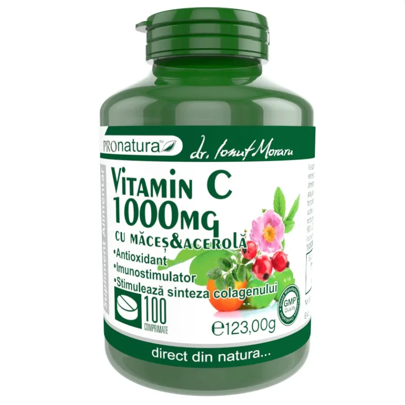 Vitamina C 1000 mg Portocala cu macese si acerola, 100 comprimate, Pro Natura — preț și oferte