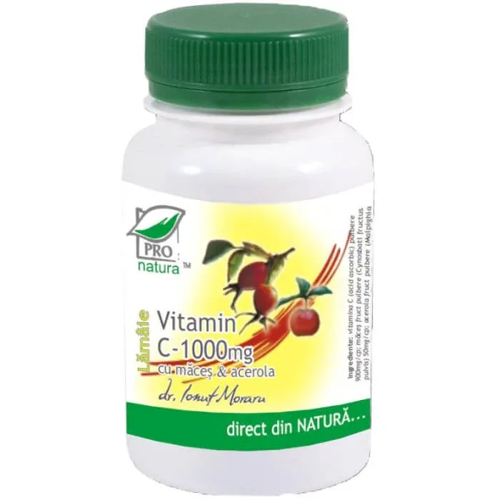 Vitamina C 1000mg cu maceșe și acerola cu lămâie, 60 comprimate, Pro Natura — preț și oferte