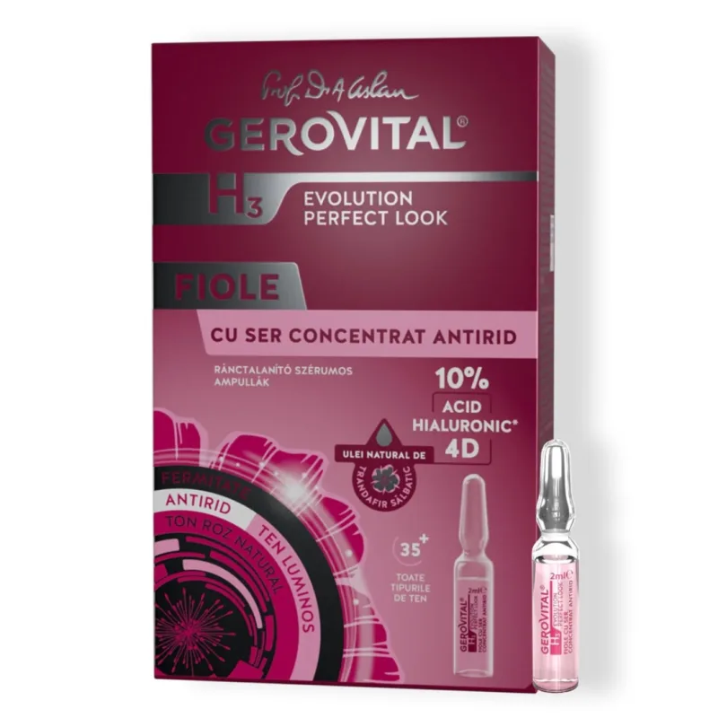 Fiole cu ser concentrat antirid cu Acid Hialuronic 10% 4D H3 Evolution Perfect Look, 10 fiole*2 ml, Gerovital FARMEC — preț și oferte