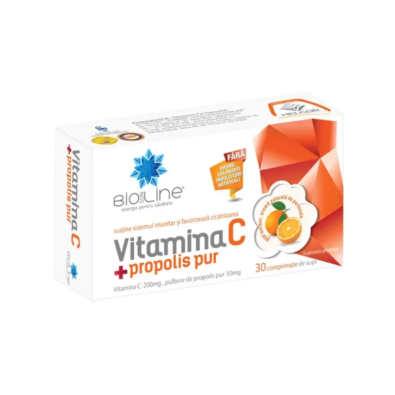 Vitamina C cu propolis pur Bioline, 30 comprimate de supt, Helcor — preț și oferte
