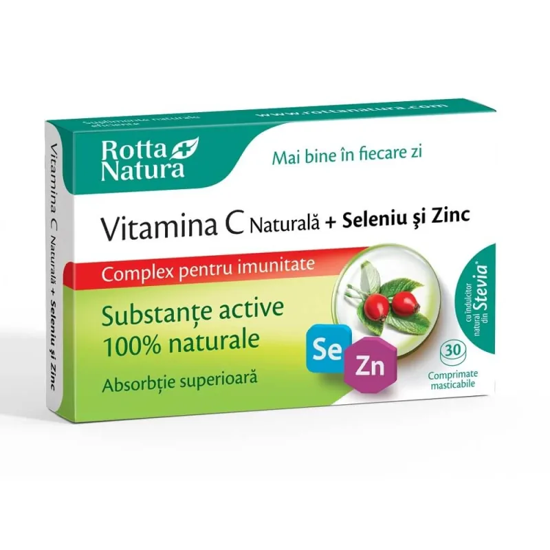 Vitamina C Naturala + Seleniu si Zinc, 30 comprimate, Rotta Natura — preț și oferte