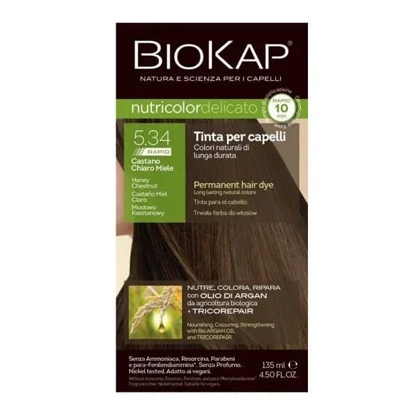 Vopsea pentru păr Nutricolor Delicato Rapid, Nuanţa Honey Chestnut 5.34, 135 ml, Biokap — preț și oferte