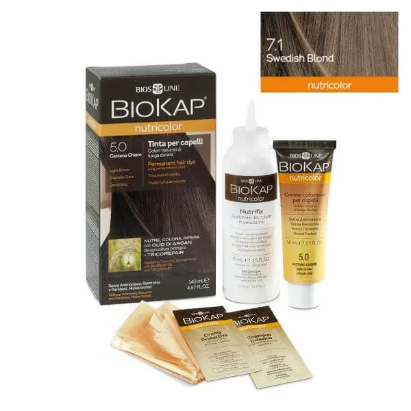 Vopsea permanentă pentru păr Nutricolor, Nuanţa Swedish Blond 7.1, 140 ml, Biokap — preț și oferte
