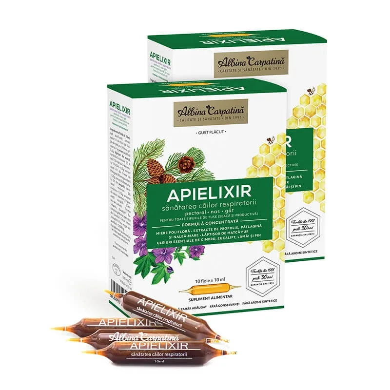 APIELIXIR sanatatea cailor respiratorii Albina Carpatina, 20 + 10 fiole x 10 ml, Apicola — preț și oferte