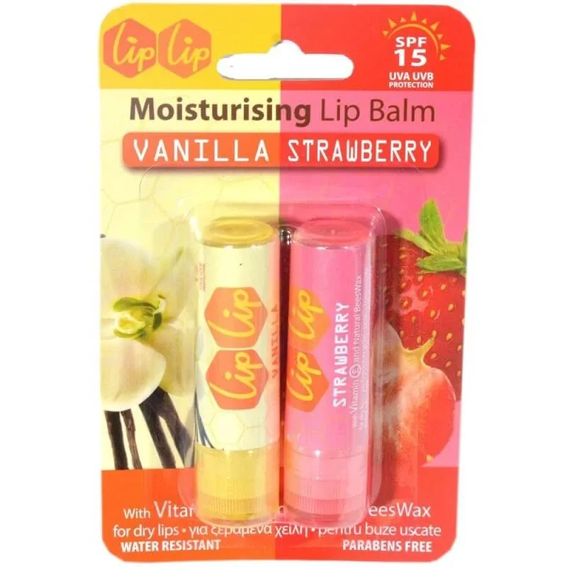 Balsam de buze cu SPF 15 cu aroma de capsuni si vanilie, 2 bucati, Karaver — preț și oferte