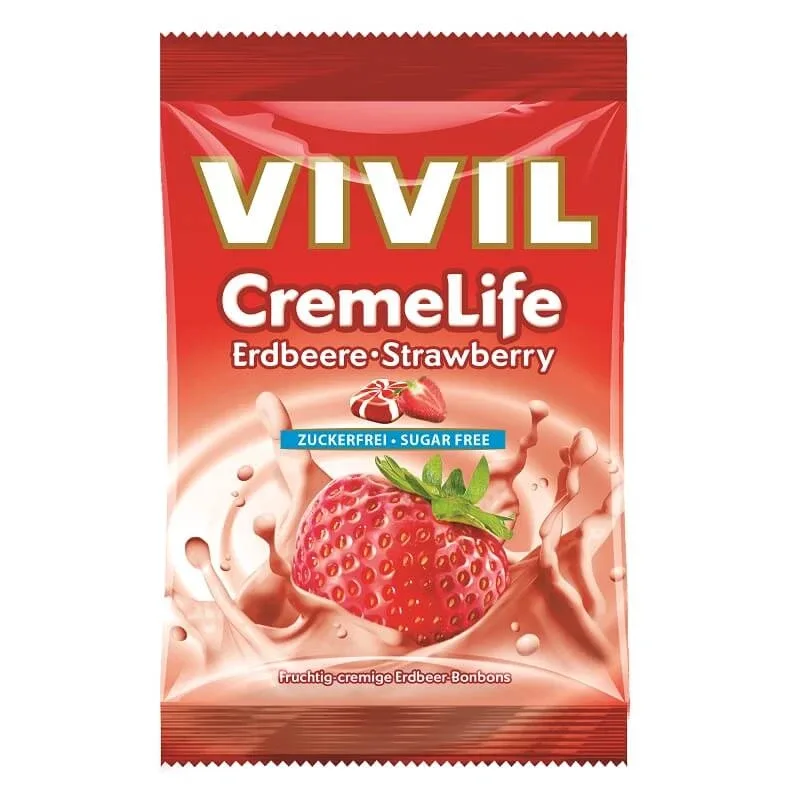 Bomboane fără zahăr cu căpșuni Creme Life, 60 g, Vivil — preț și oferte