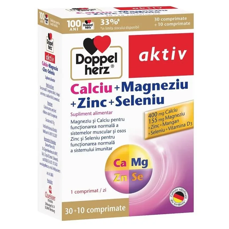 Doppelherz 40 comprimate Calcium + Magnesium + Zinc + Selenium (30+10) — preț și oferte