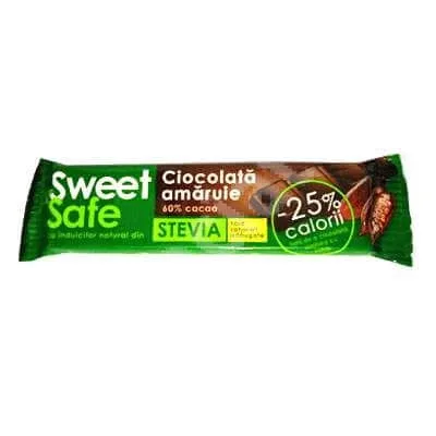 Ciocolata amaruie cu indulcitor natural din stevia Sweet&Safe, 25 g, Sly Nutritia SLY NUTRICIA — preț și oferte
