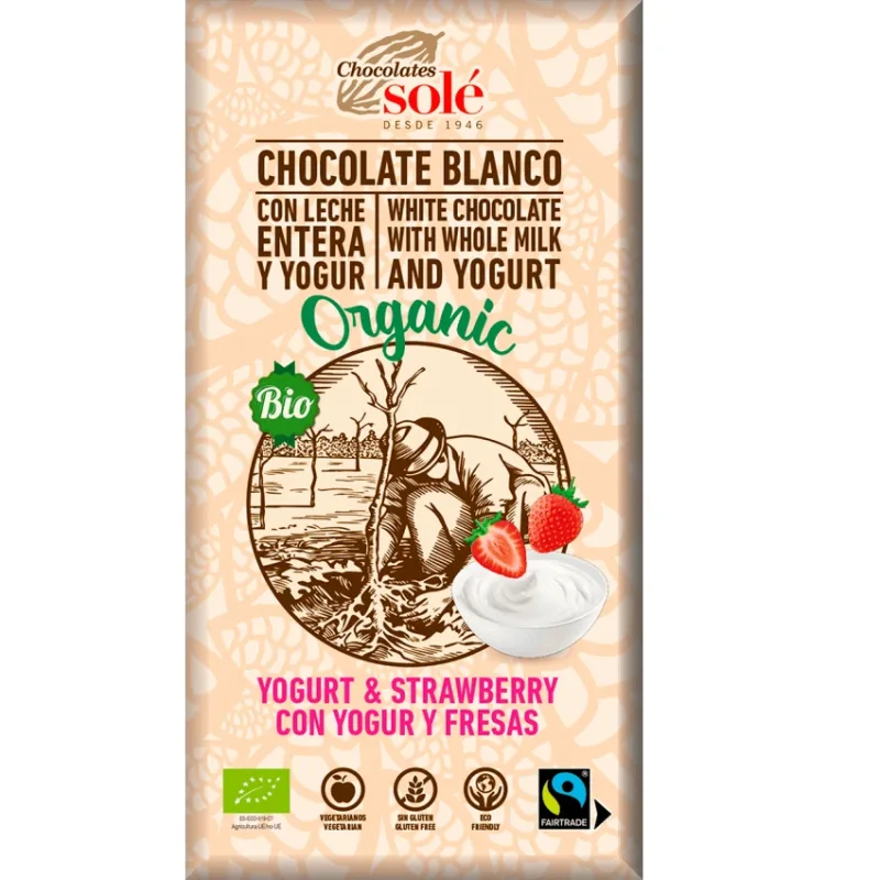 Ciocolata alba ecologica cu iaurt si capsuni, 100g, Pronat — preț și oferte