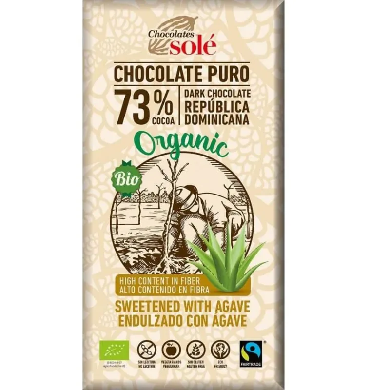 Ciocolata neagra ecologica cu sirop de agave 73% cacao, 100g, Pronat — preț și oferte