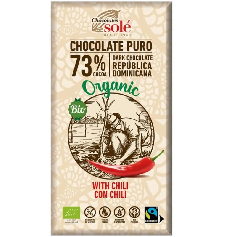 Ciocolata neagra ecologica cu chili 73% cacao, 100g, Pronat — preț și oferte