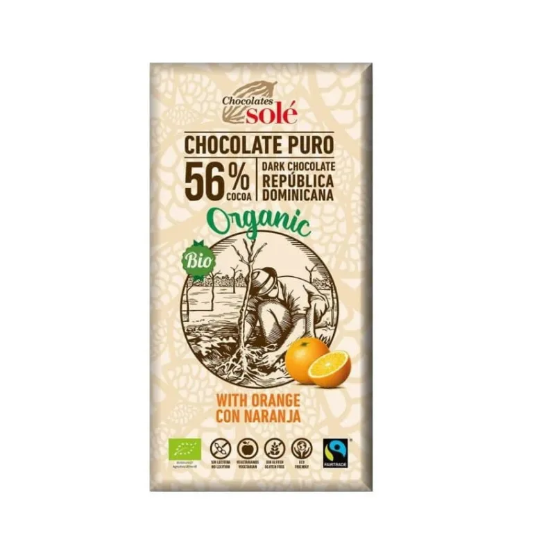 Ciocolata neagra ecologica cu portocale 56% cacao, 100g, Pronat — preț și oferte