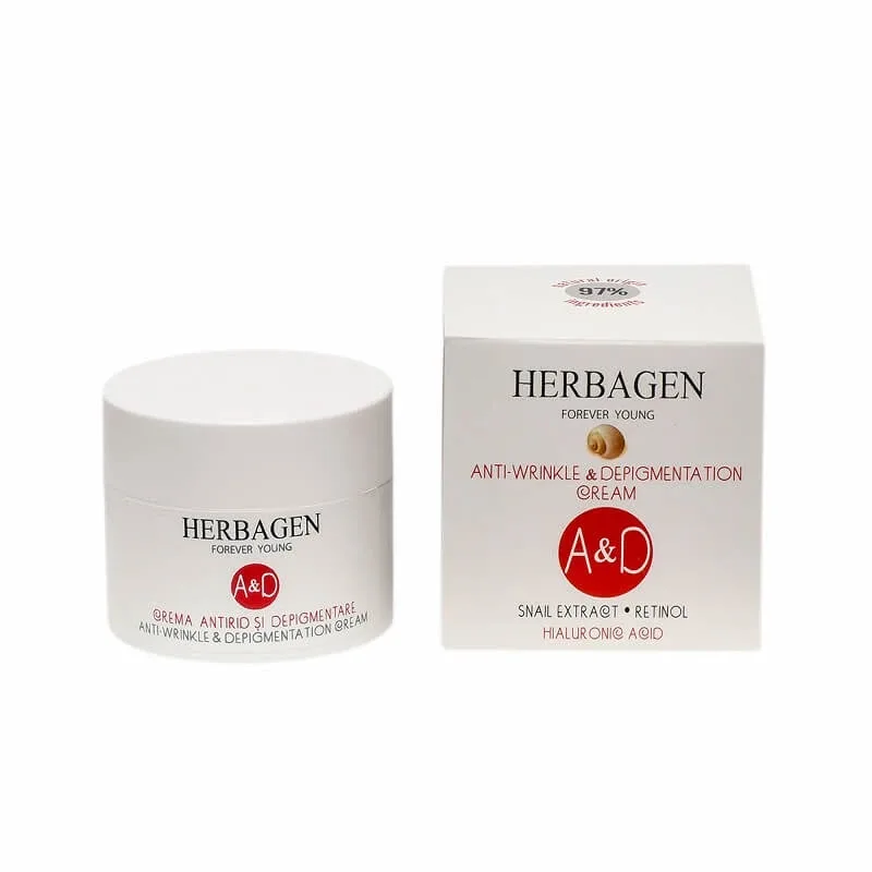 Crema antirid si depigmentare cu extract de melc, 50 g, Herbagen — preț și oferte