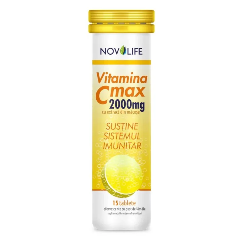 Vitamina C efervescenta cu extract de macese Max 2000, 15 tablete, Novolife — preț și oferte