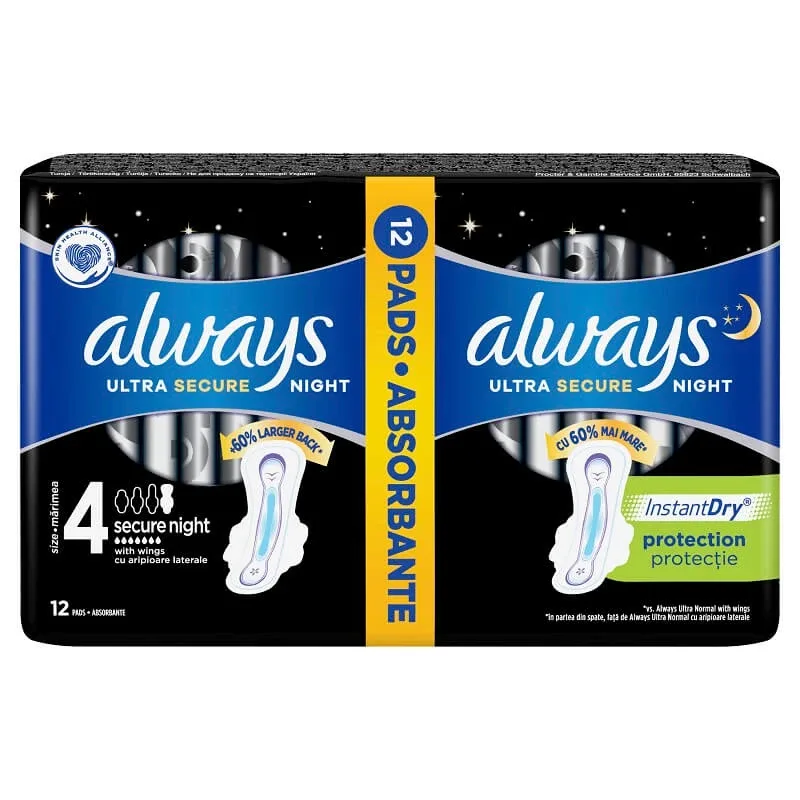 Absorbante Always Duo Pack Ultra Secure Night, 12 bucati, Marimea 4, P&G — preț și oferte