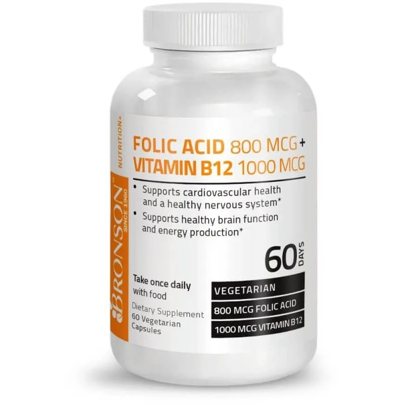 Acid Folic 800 mcg si Vitamina B12 1000mcg, 60 capsule, Bronson BRONSON LABORATORIES — preț și oferte