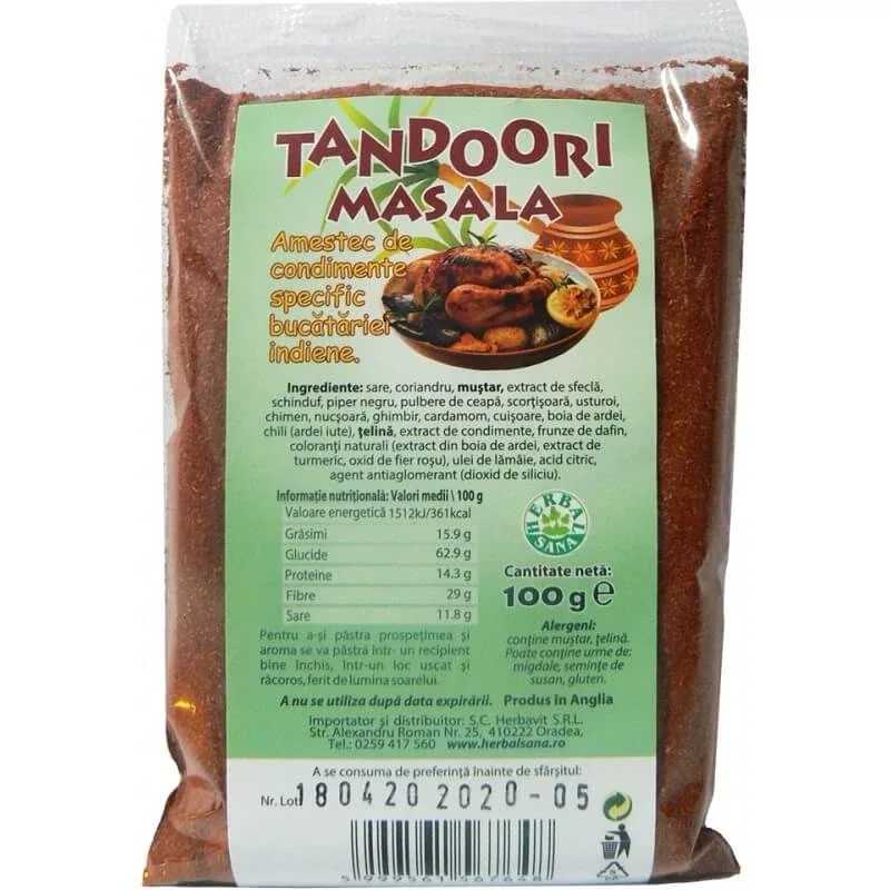 Amestec de condimente Indian, Tandoori Masala, 100 gr, Herbal Sana — preț și oferte