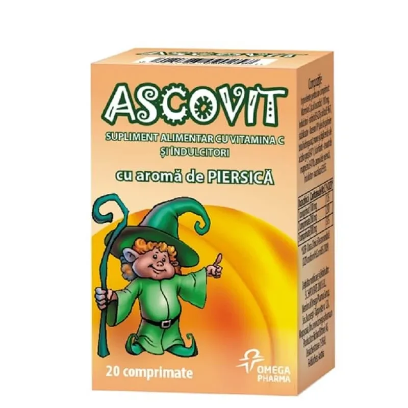 Ascovit cu Vitamina C aroma de piersica, 20 comprimate, Omega Pharm — preț și oferte