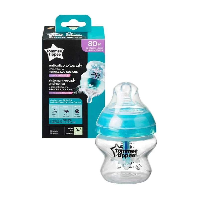 Biberon cu senzor de temperatura si tetina anticolici curgere lenta, +0 luni, 150 ml, Tommee Tippee — preț și oferte