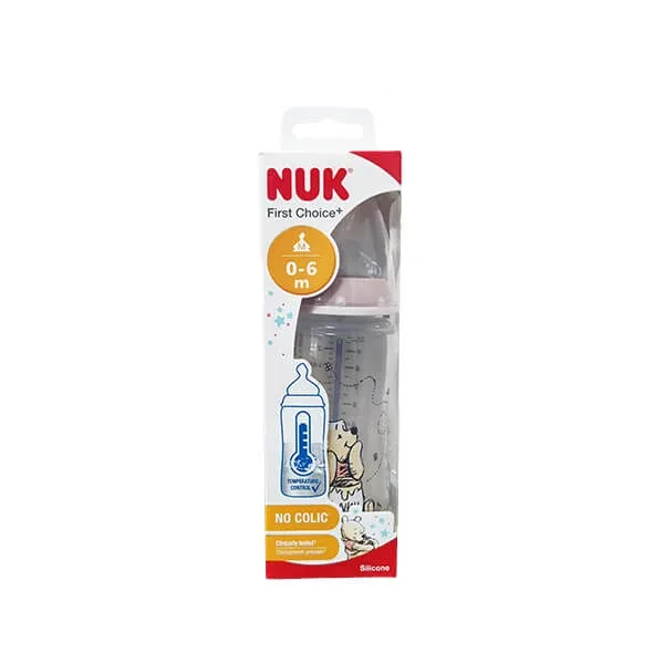 Biberon PP cu senzor de temperatura si tetina din silicon orificiu M First Choice Disney, 300 ml, 0-6 luni, Nuk — preț și oferte