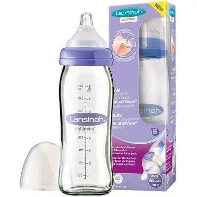 Biberon sticla 240 ml cu tetina silicon, 0-12 luni, Lansinoh Momma — preț și oferte