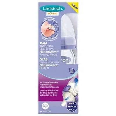 Biberon sticla cu tetina silicon, 0 luni+, 160 ml, Lansinoh Momma — preț și oferte