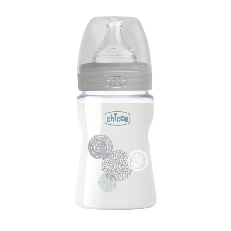 Biberon Wellbeing de sticla tetina silicon flux normal, unisex, 150ml, +0 luni, Chicco — preț și oferte