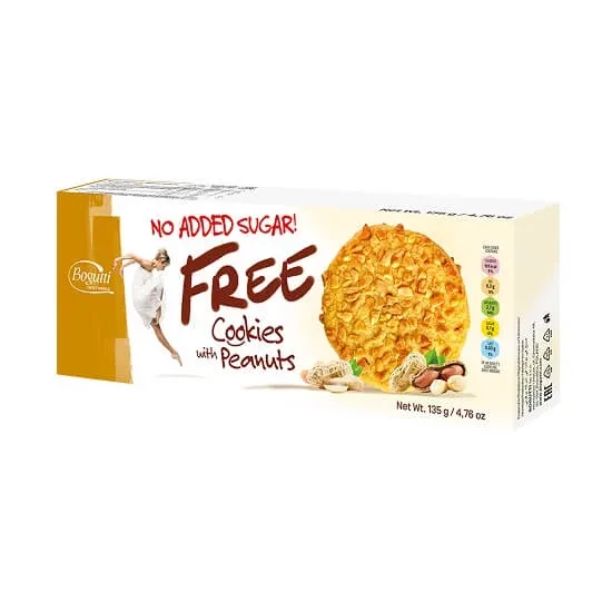 Biscuiti cu bucati de arahide, fara zahar adaugat, 135g, Bogutti — preț și oferte