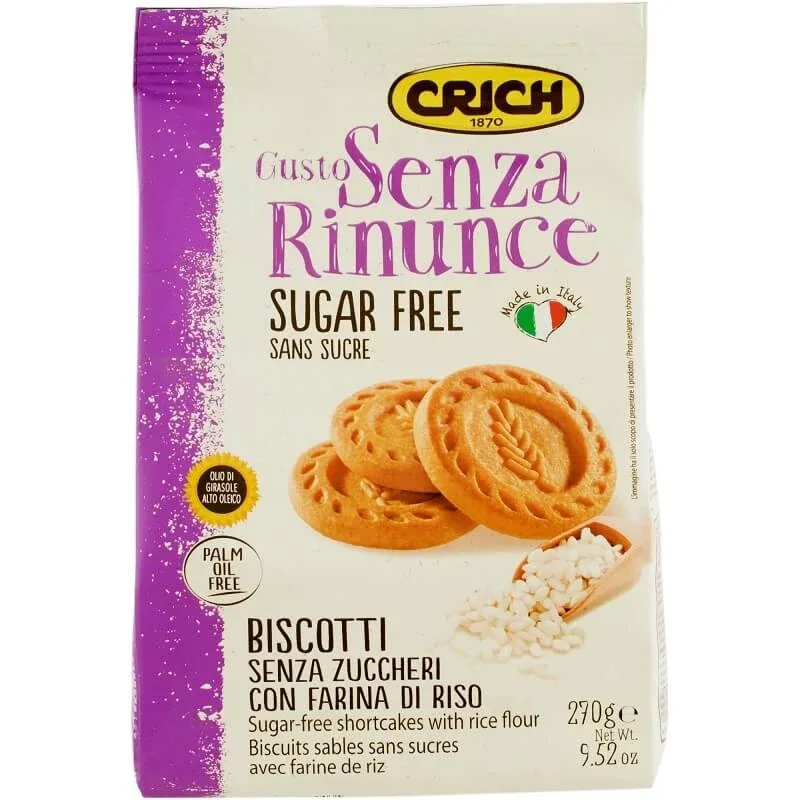Biscuiti din aluat fraged fara zaharuri cu faina din orez si indulcitor, 270 g, Crich — preț și oferte