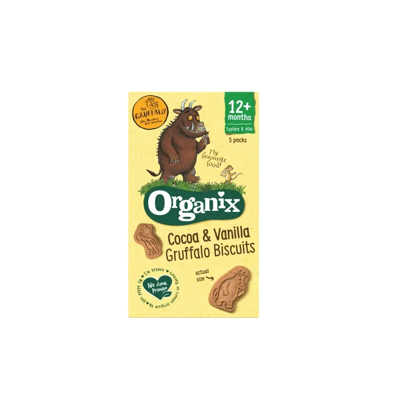Biscuiti ecologici cu cacao si vanilie Gruffalo, +12 luni, 5 x20g, Organix — preț și oferte