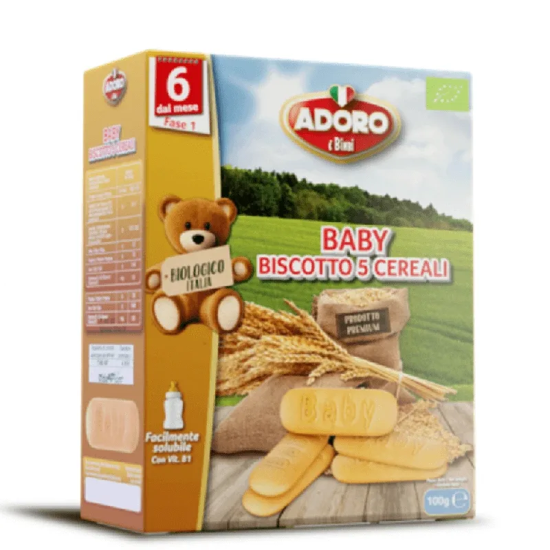 Biscuiti pentru bebelusi Bio 5 cereale, 100 gr, Adoro Bimbi — preț și oferte
